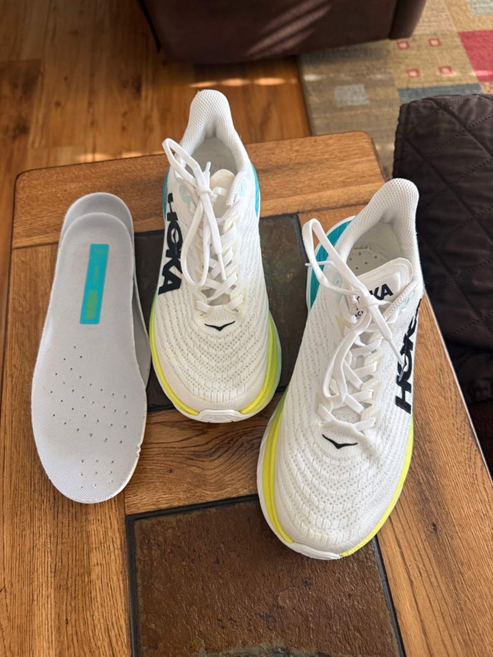Hoka White Running Sneakers with Yellow & Teal Highlights